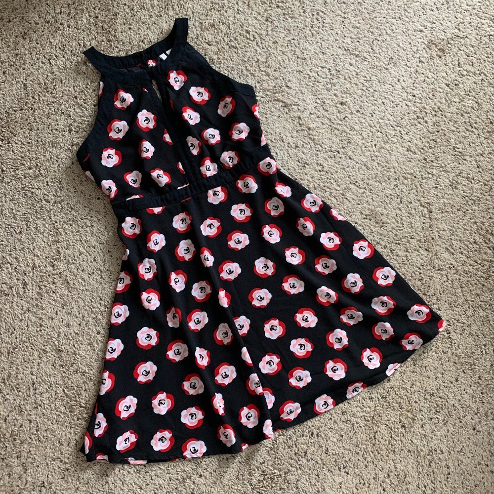 Elle Black Roses Halter Top Dress, Size 10